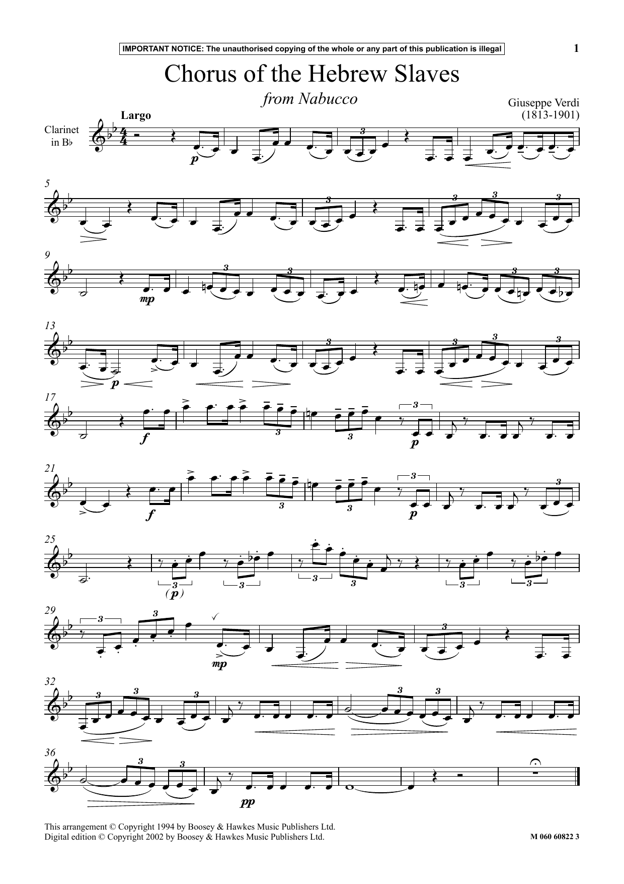 Chorus Of The Hebrew Slaves (from Nabucco) (Instrumental Solo) von Giuseppe Verdi