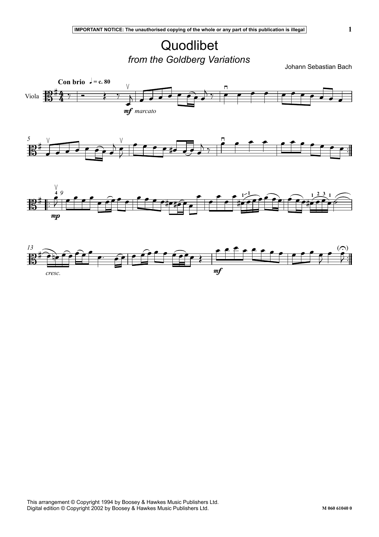 Quodlibet (from The Goldberg Variations) (Instrumental Solo) von Johann Sebastian Bach