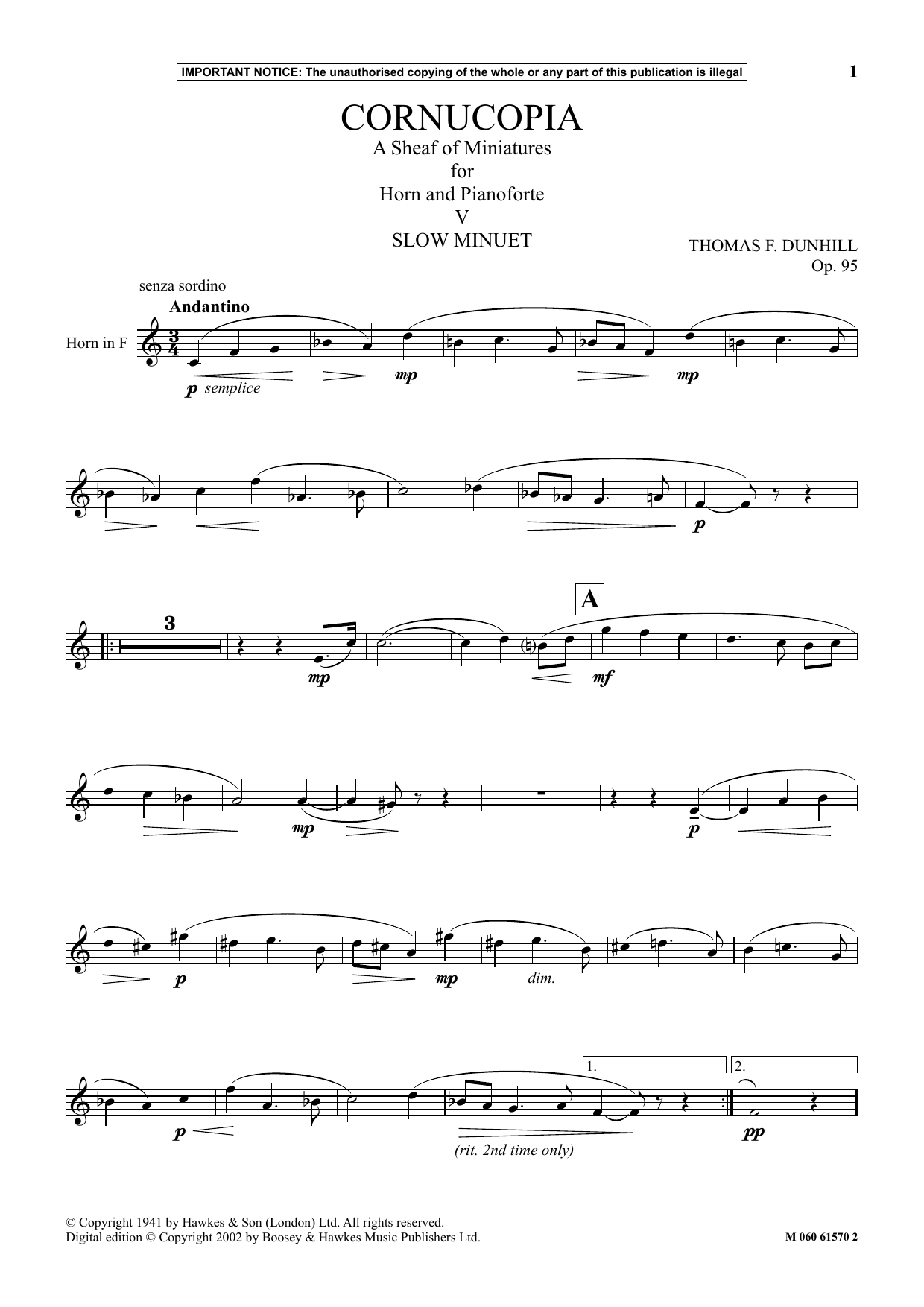 Cornucopia: A Sheaf Of Miniatures For Horn And Pianoforte (V) (Instrumental Solo) von Thomas F. Dunhill