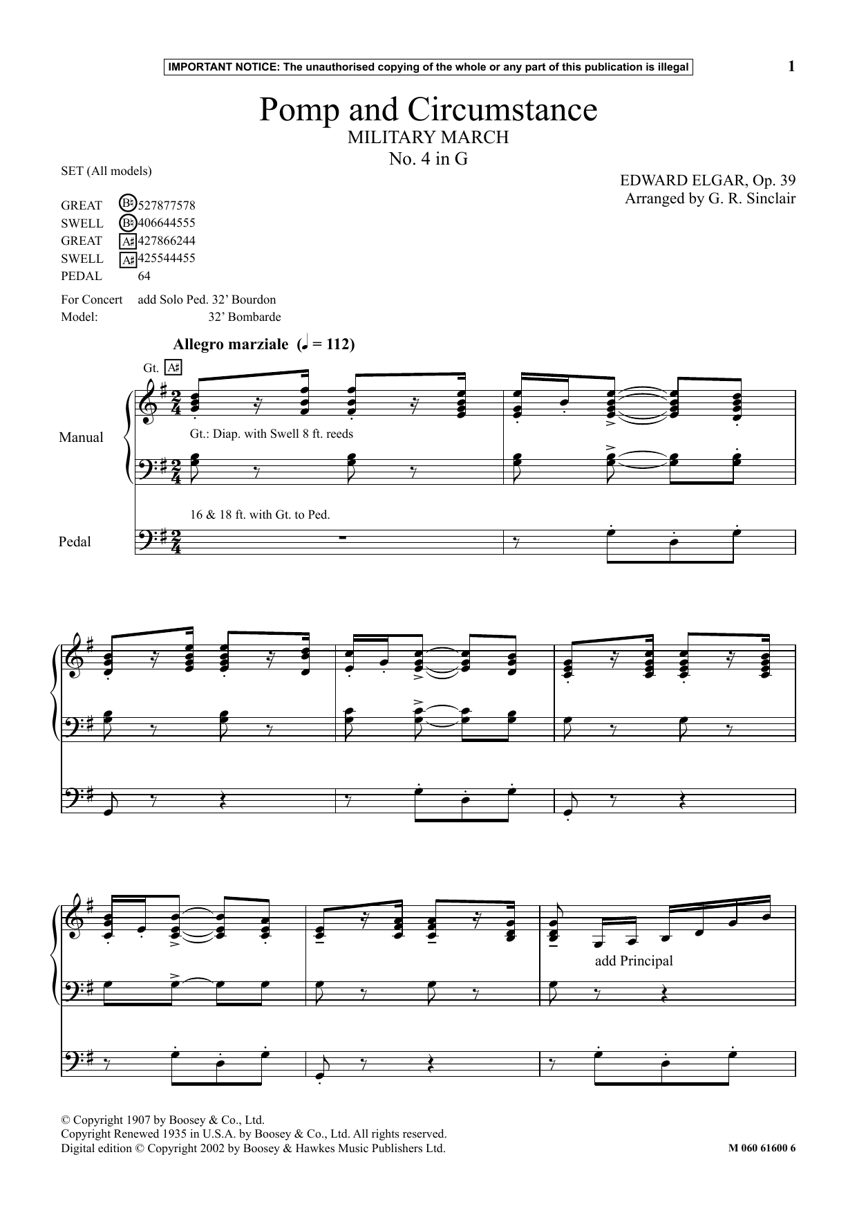 Pomp And Circumstance (Military March No. 4 In G) (Organ) von G. R. Sinclair