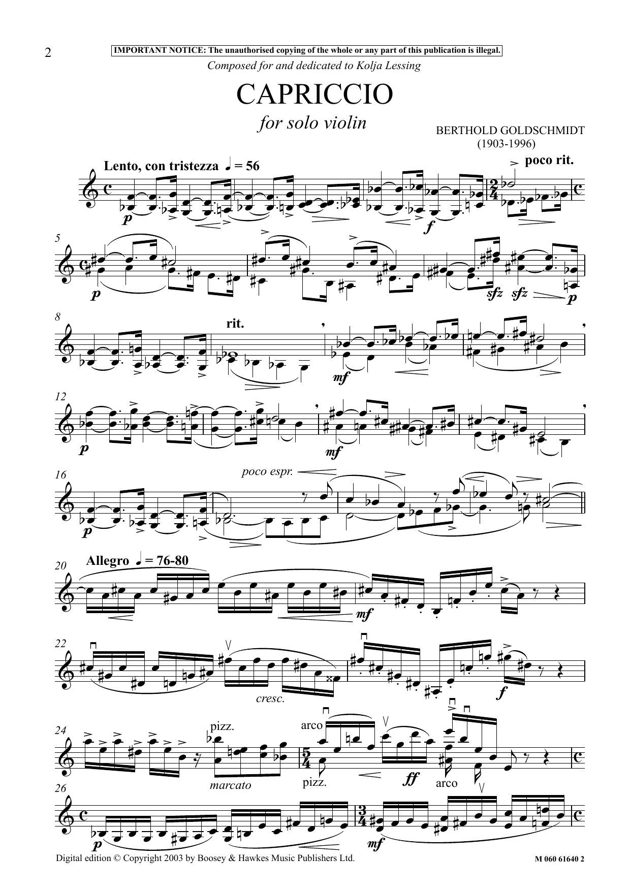 Capriccio (Violin Solo) von Berthold Goldschmidt