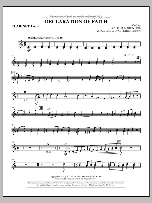 Declaration Of Faith - Bb Clarinet 1,2 (Choir Instrumental Pak) von Joseph M. Martin