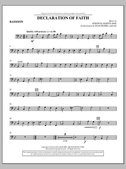Declaration Of Faith - Bassoon (Choir Instrumental Pak) von Joseph M. Martin