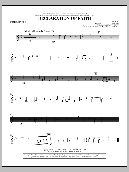 Declaration Of Faith - Bb Trumpet 1 (Choir Instrumental Pak) von Joseph M. Martin