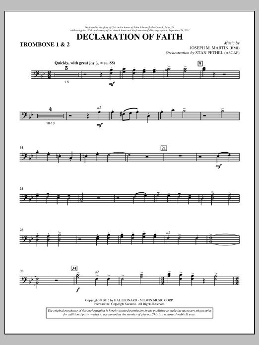 Declaration Of Faith - Trombone 1 & 2 (Choir Instrumental Pak) von Joseph M. Martin