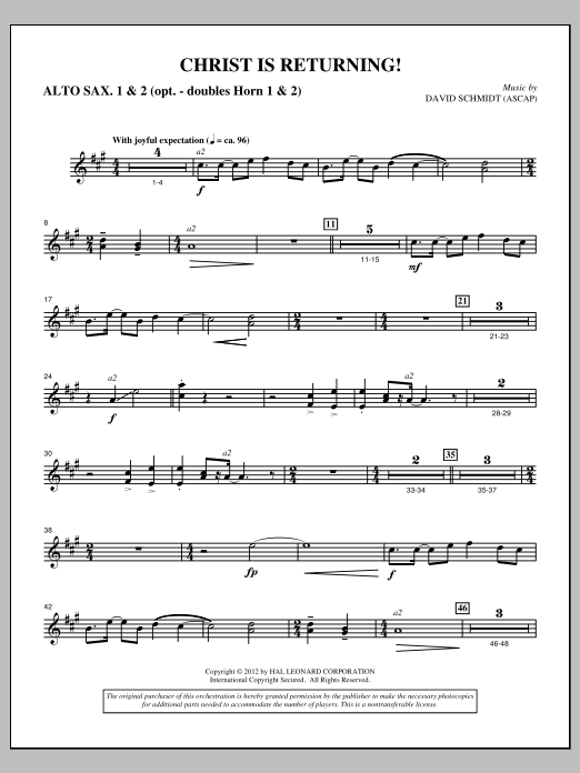 Christ Is Returning! - Alto Sax 1,2 (Choir Instrumental Pak) von David Schmidt