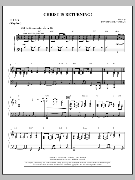 Christ Is Returning! - Rhythm Piano (Choir Instrumental Pak) von David Schmidt