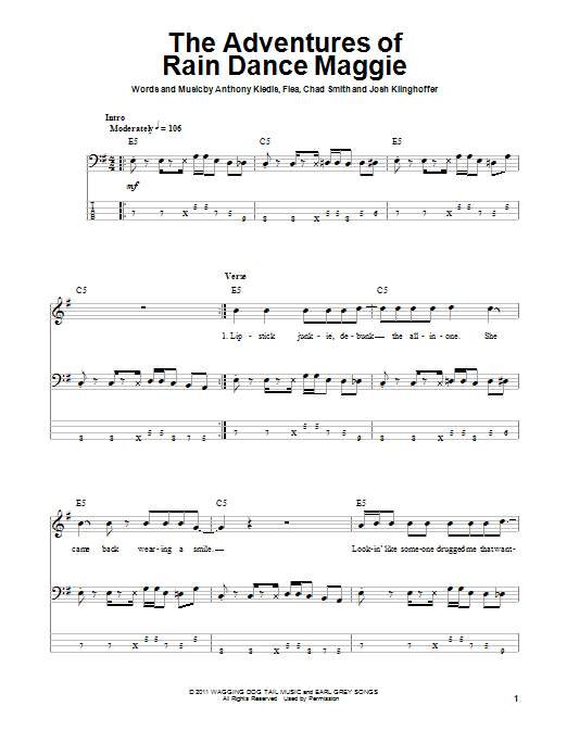The Adventures Of Rain Dance Maggie (Bass Guitar Tab) von Red Hot Chili Peppers