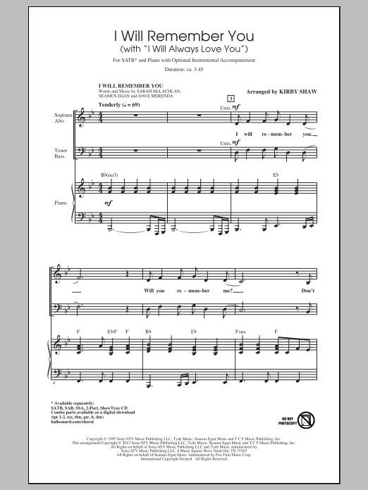 I Will Remember You (with I Will Always Love You) (SATB Choir) von Kirby Shaw