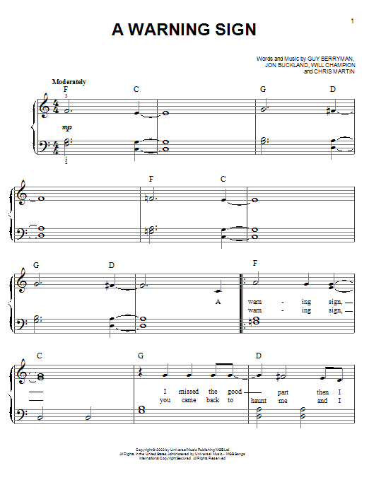 A Warning Sign (Easy Piano) von Coldplay