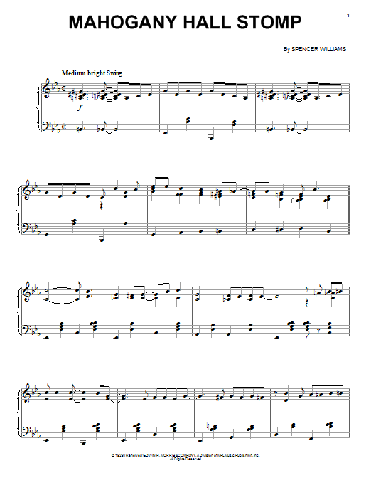 Mahogany Hall Stomp (Piano, Vocal & Guitar Chords (Right-Hand Melody)) von Spencer Williams