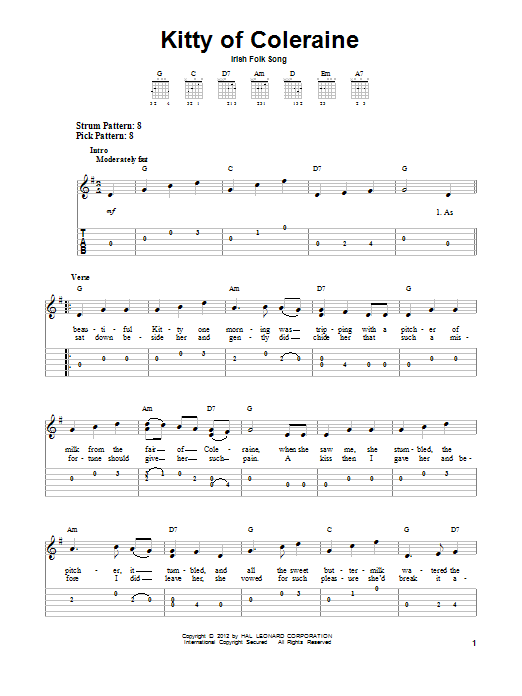 Kitty Of Coleraine (Easy Guitar Tab) von Irish Folksong