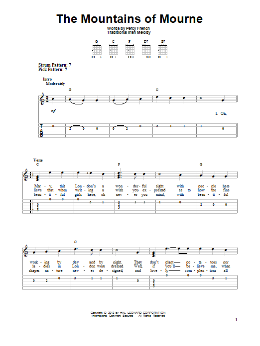 The Mountains Of Mourne (Easy Guitar Tab) von Percy French