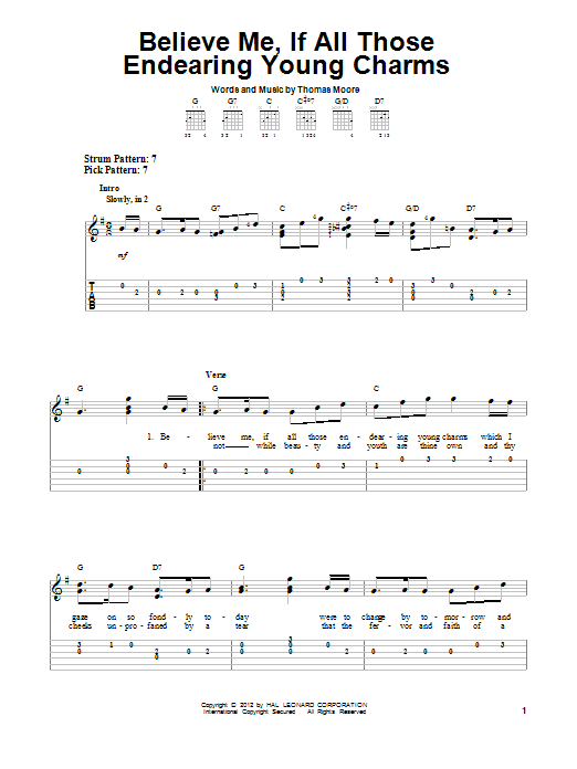 Believe Me, If All Those Endearing Young Charms (Easy Guitar Tab) von Thomas Moore