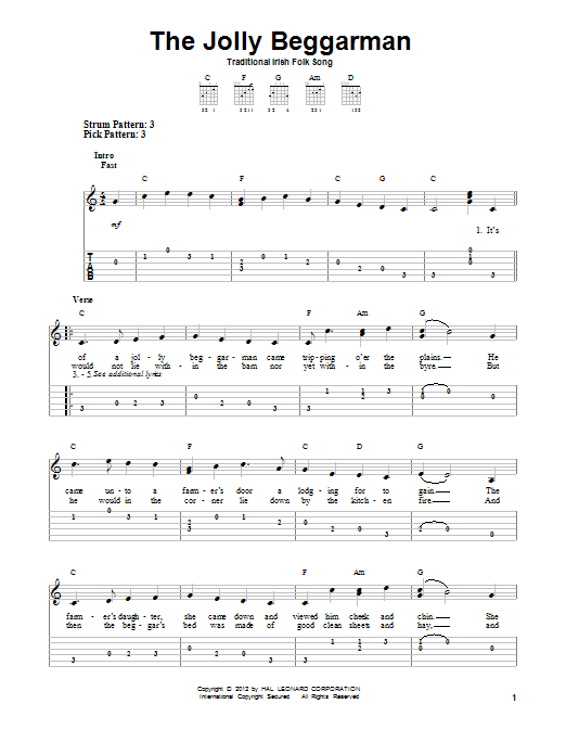 The Jolly Beggarman (Easy Guitar Tab) von Traditional Irish Folk Song