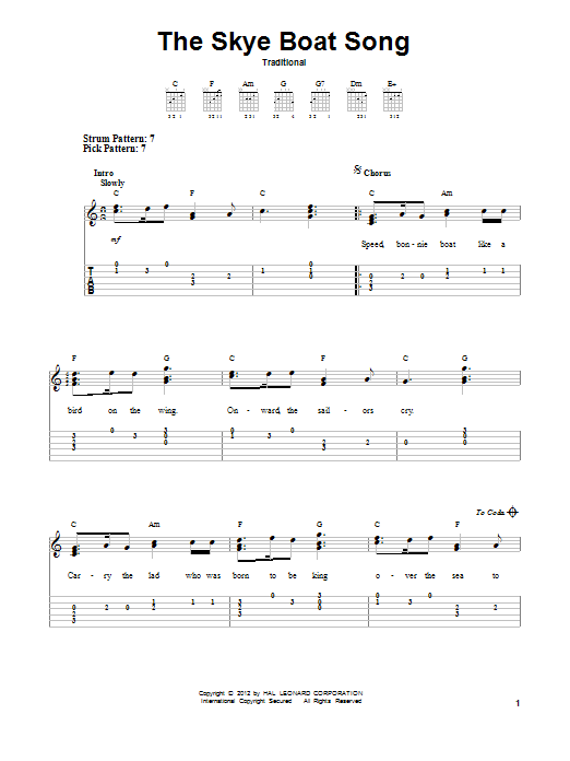 The Skye Boat Song (Easy Guitar Tab) von Traditional