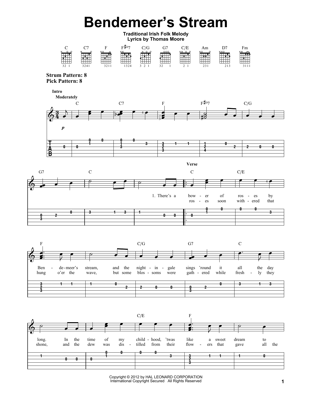 Bendemeer's Stream (Easy Guitar Tab) von Thomas Moore