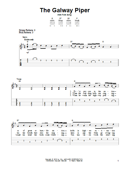 The Galway Piper (Easy Guitar Tab) von Irish Folksong