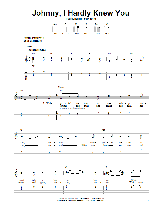 Johnny, I Hardly Knew You (Easy Guitar Tab) von Traditional Irish Folk Song