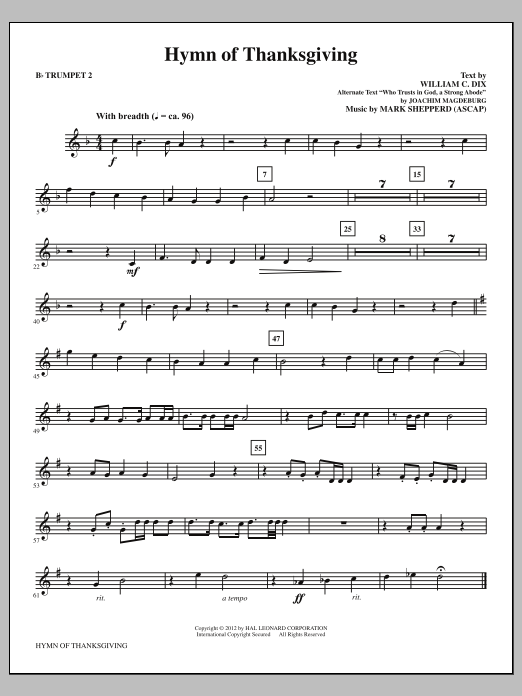 Hymn Of Thanksgiving - Bb Trumpet 2 (Choir Instrumental Pak) von Mark Shepperd