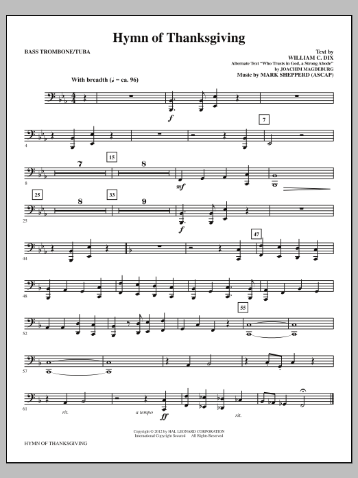Hymn Of Thanksgiving - Bass Trombone/Tuba (Choir Instrumental Pak) von Mark Shepperd