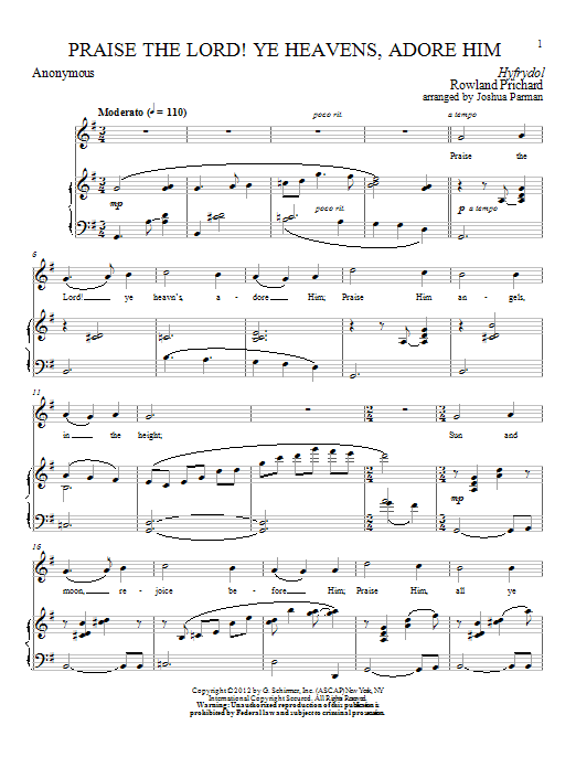 Praise The Lord! Ye Heavens, Adore Him (Piano & Vocal) von Franz Joseph Haydn
