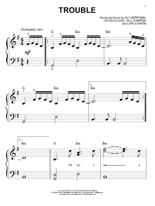 Trouble (Big Note Piano) von Coldplay