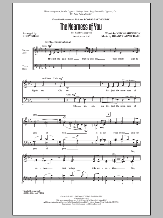 The Nearness Of You (arr. Kirby Shaw) (SATB Choir) von Hoagy Carmichael