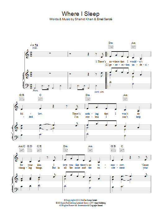 Where I Sleep (Piano, Vocal & Guitar Chords) von Emeli Sande