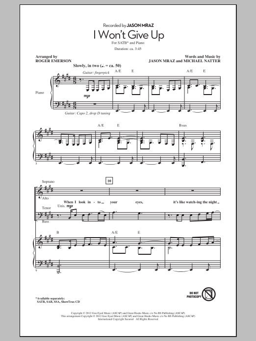 I Won't Give Up (SATB Choir) von Roger Emerson