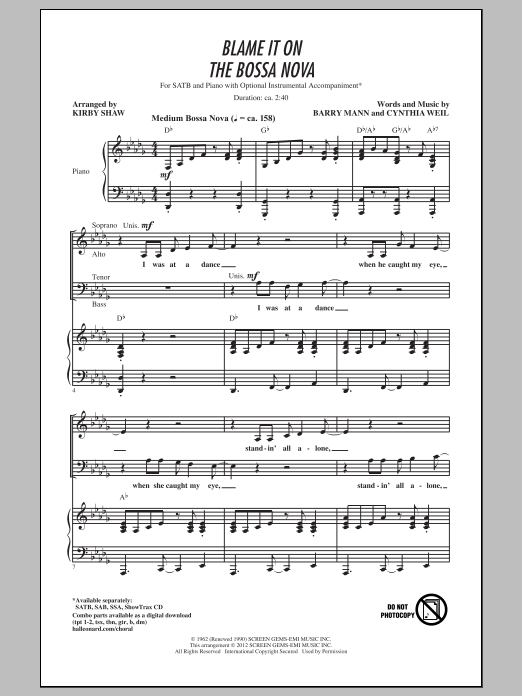 Blame It On The Bossa Nova (SATB Choir) von Kirby Shaw