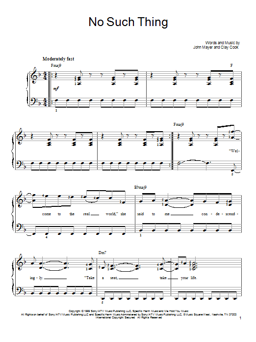 No Such Thing (Easy Piano) von John Mayer