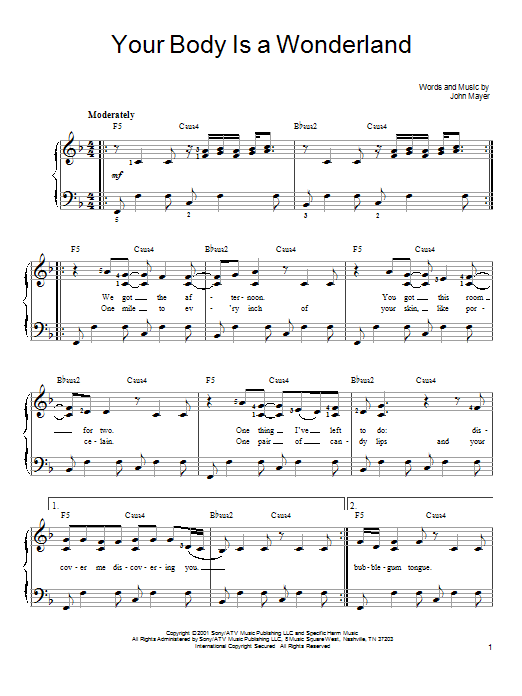 Your Body Is A Wonderland (Easy Piano) von John Mayer