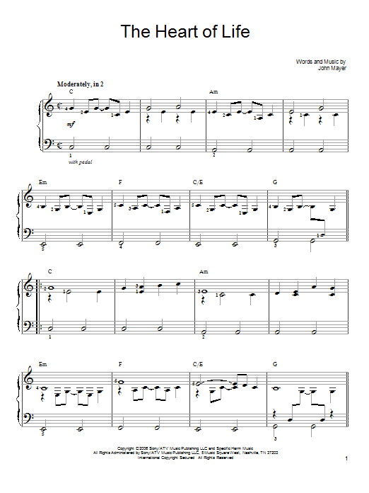 The Heart Of Life (Easy Piano) von John Mayer