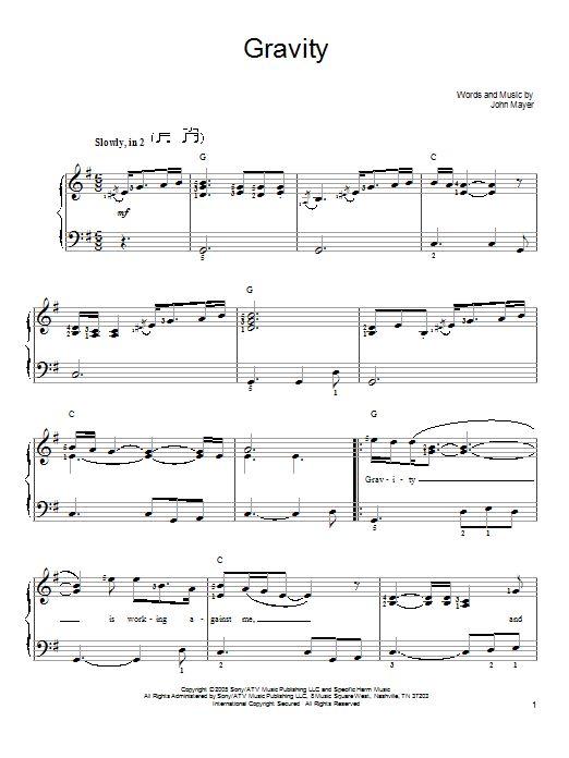 Gravity (Easy Piano) von John Mayer
