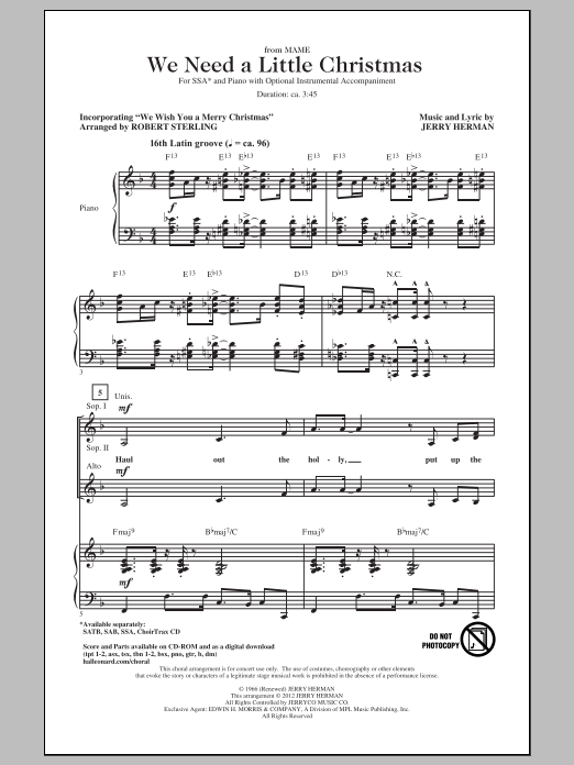 We Need A Little Christmas (SSA Choir) von Robert Sterling