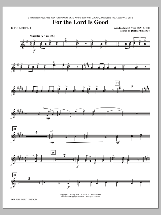 For The Lord Is Good - Bb Trumpet 1,2 (Choir Instrumental Pak) von John Purifoy