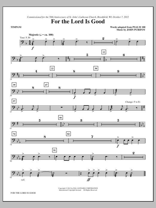 For The Lord Is Good - Timpani (Choir Instrumental Pak) von John Purifoy