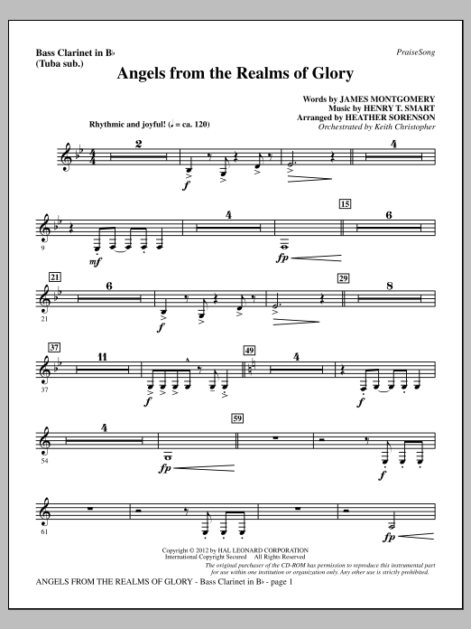 Angels From The Realms Of Glory - Bass Clarinet (sub. Tuba) (Choir Instrumental Pak) von Heather Sorenson