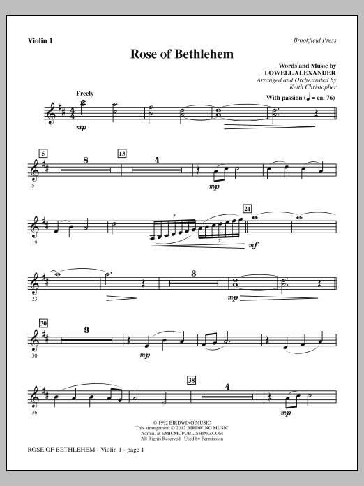 Rose Of Bethlehem - Violin 1 (Choir Instrumental Pak) von Keith Christopher