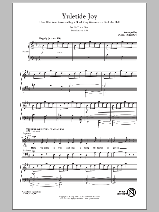 Yuletide Joy (Medley) (SAB Choir) von John Purifoy