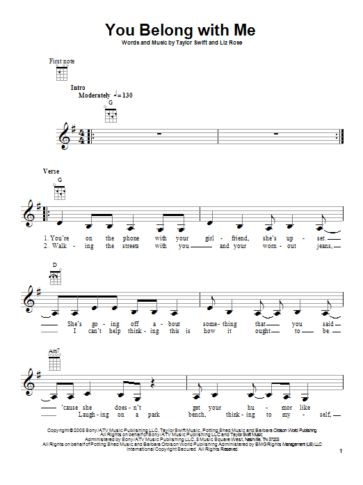 You Belong With Me (Ukulele) von Taylor Swift