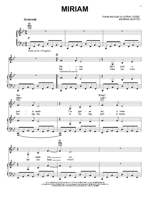 Miriam (Piano, Vocal & Guitar Chords (Right-Hand Melody)) von Norah Jones