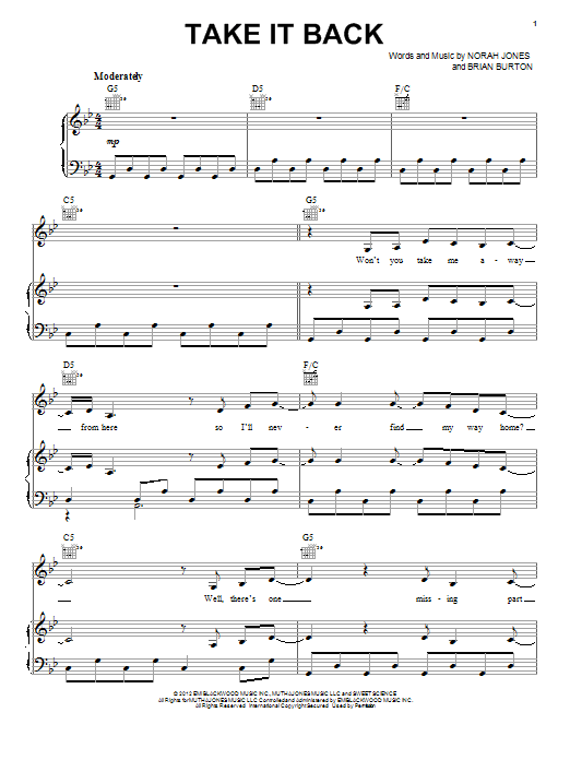 Take It Back (Piano, Vocal & Guitar Chords (Right-Hand Melody)) von Norah Jones