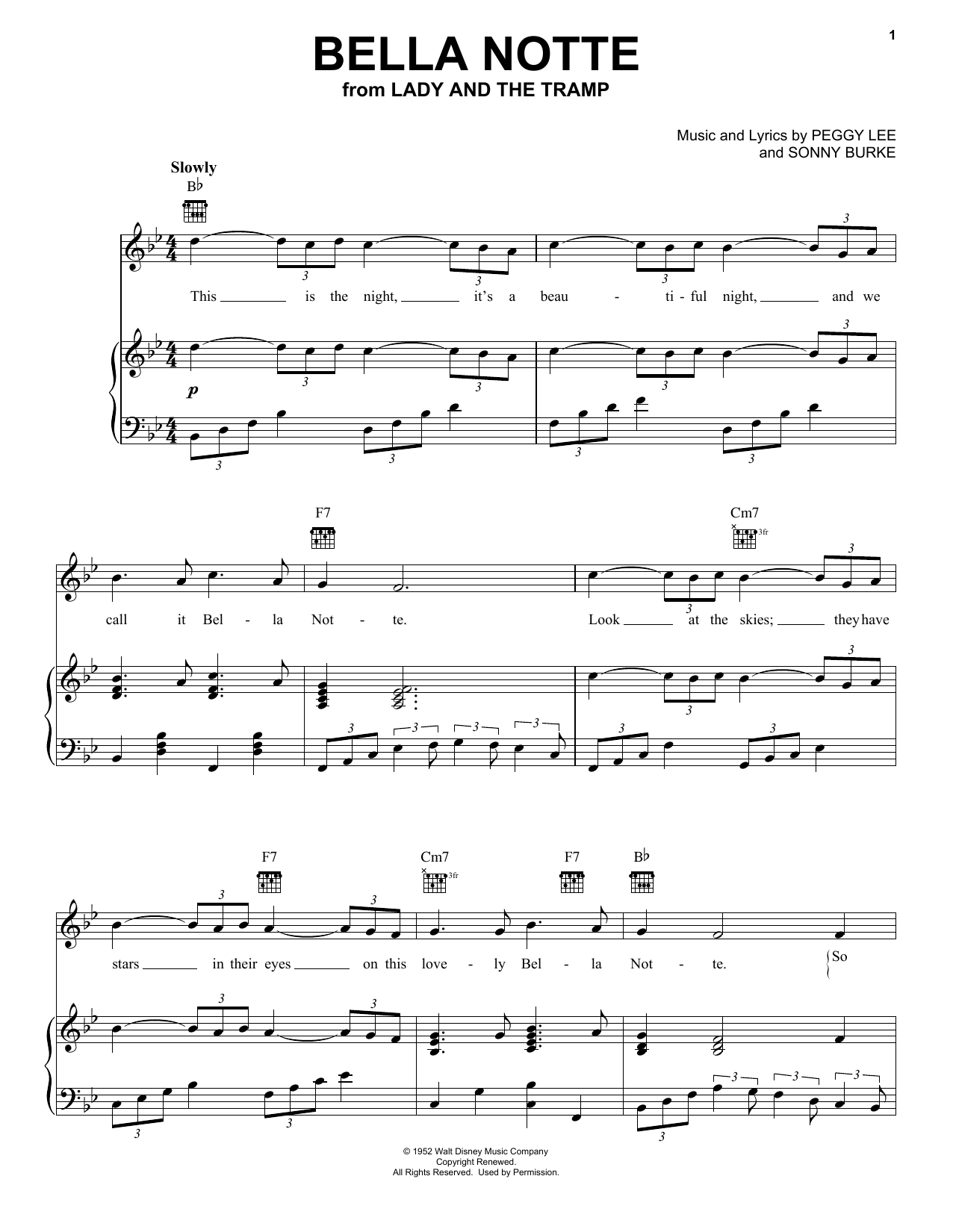 Bella Notte (This Is The Night) (from Lady And The Tramp) (Piano, Vocal & Guitar Chords (Right-Hand Melody)) von Peggy Lee