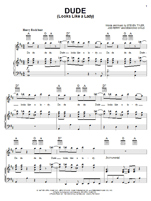 Dude (Looks Like A Lady) (Piano, Vocal & Guitar Chords (Right-Hand Melody)) von Aerosmith