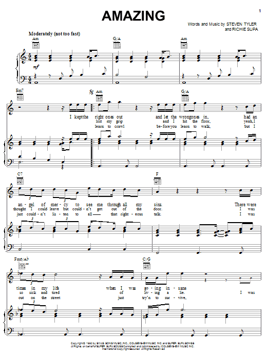 Amazing (It's Amazing) (Piano, Vocal & Guitar Chords (Right-Hand Melody)) von Aerosmith