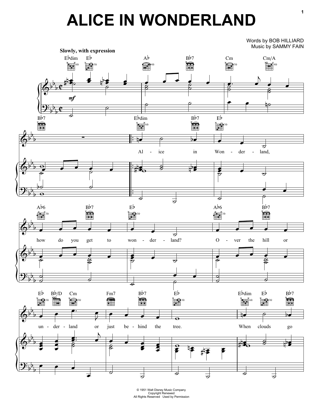 Alice In Wonderland (Piano, Vocal & Guitar Chords (Right-Hand Melody)) von Bill Evans