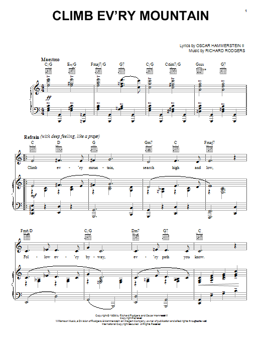 Climb Ev'ry Mountain (from The Sound of Music) (Piano, Vocal & Guitar Chords (Right-Hand Melody)) von Rodgers & Hammerstein