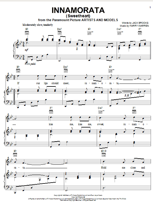 Innamorata (Sweetheart) (Piano, Vocal & Guitar Chords (Right-Hand Melody)) von Harry Warren